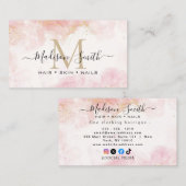 Chic Blush Pink Gold Glitter Marble Agate Monogram Visitekaartje (Voorkant / Achterkant)