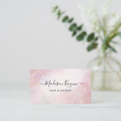 Chic Blush Pink Gold Glitter Marble Agate Monogram Visitekaartje (Staand voorkant)