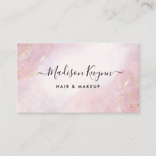 Chic Blush Pink Gold Glitter Marble Agate Monogram Visitekaartje (Voorkant)