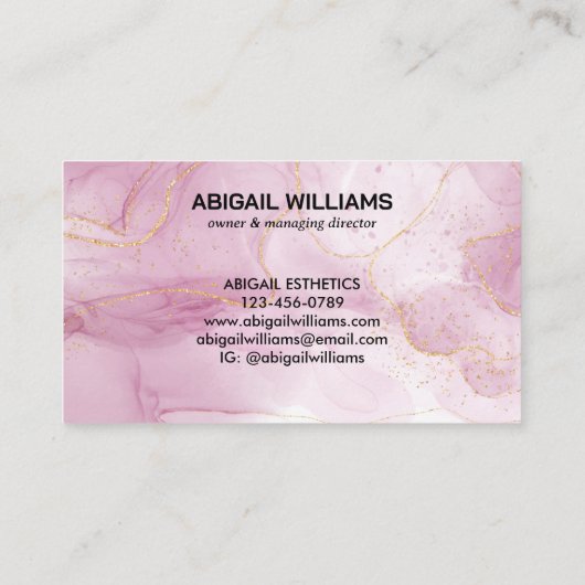 Chic Blush Pink Gold Glitter Marble Agate Monogram Visitekaartje (Achterkant)