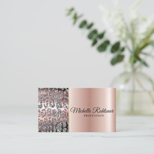 Chic Blush Pink Gold Glitter Marble Agate Monogram Visitekaartje (Staand voorkant)