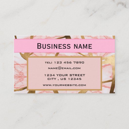 Chic Blush Pink Gold Glitter Marble Agate Monogram Visitekaartje (Achterkant)