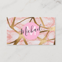 Chic Blush Pink Gold Glitter Marble Agate Monogram Visitekaartje