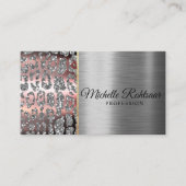 Chic Blush Pink Gold Glitter Marble Agate Monogram Visitekaartje (Voorkant)