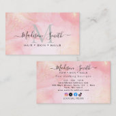 Chic Blush Pink Gold Glitter Marble Agate Monogram Visitekaartje (Voorkant / Achterkant)