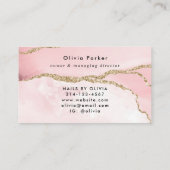 Chic Blush Pink Gold Glitter Marble Agate Monogram Visitekaartje (Achterkant)