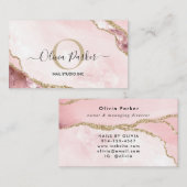 Chic Blush Pink Gold Glitter Marble Agate Monogram Visitekaartje (Voorkant / Achterkant)