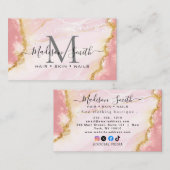 Chic Blush Pink Gold Glitter Marble Agate Monogram Visitekaartje (Voorkant / Achterkant)