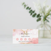 Chic Blush Pink Gold Glitter Marble Monogram Visitekaartje (Staand voorkant)