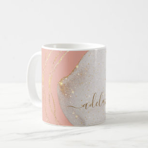 Chic Blush Pink Gold Glitter Monogram Script Name Koffiemok