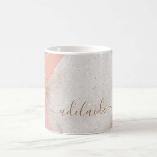 Chic Blush Pink Gold Glitter Monogram Script Name Koffiemok (Center)