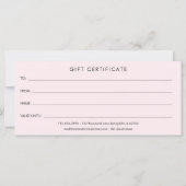 Chic Blush Pink Gold Hair stylist Gift Certificate (Achterkant)