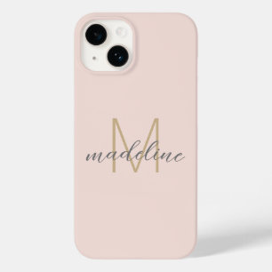 Chic Blush Pink Gold Monogram Initiaal Name Script Case-Mate iPhone 14 Hoesje