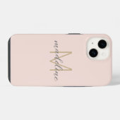 Chic Blush Pink Gold Monogram Initiaal Name Script iPhone Hoesje (Achterkant horizontaal)
