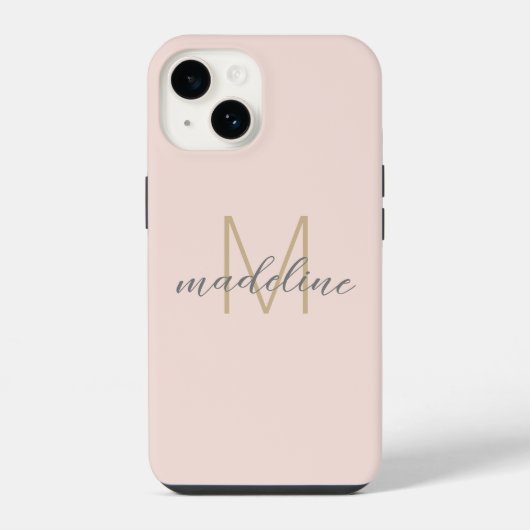 Chic Blush Pink Gold Monogram Initiaal Name Script iPhone Hoesje (Achterkant)
