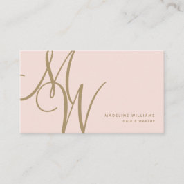 Chic Blush Pink Gold Monogram Script-Initialen Visitekaartje