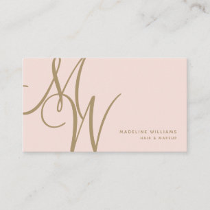 Chic Blush Pink Gold Monogram Script-Initialen Visitekaartje