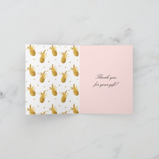 Chic Blush Pink Gold Pineapples and Dots Thank you Bedankkaart (Binnen)