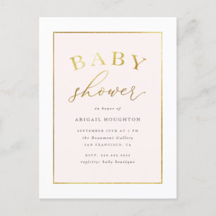 Chic Blush Pink Gold Typography Baby shower Uitnodiging Briefkaart