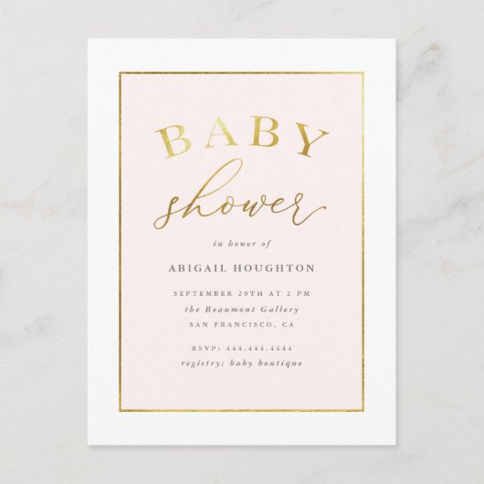 Chic Blush Pink Gold Typography Baby shower Uitnodiging Briefkaart (Voorkant)
