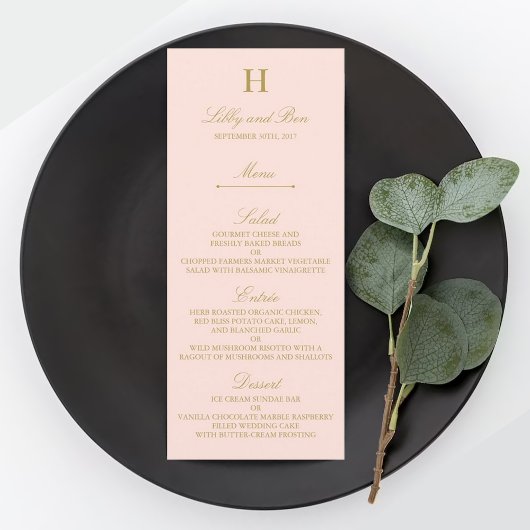 Chic Blush Pink & Gold Wedding Menu Sjabloon