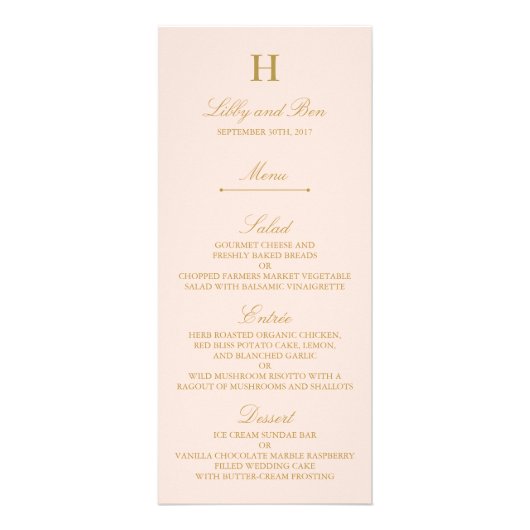 Chic Blush Pink & Gold Wedding Menu Sjabloon (Voorkant)