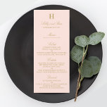 Chic Blush Pink & Gold Wedding Menu Sjabloon Kaart<br><div class="desc">Viel in stijl met deze trendy menkkaarten. De formulering is gemakkelijk te personaliseren en je gasten zullen enthousiast zijn als ze deze superstijlvolle menu's ontvangen.</div>