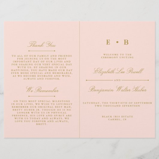 Chic Blush Pink & Gold Wedding Program Sjabloon (Voorkant)