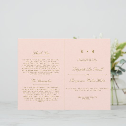 Chic Blush Pink & Gold Wedding Program Sjabloon (Staand voorkant)