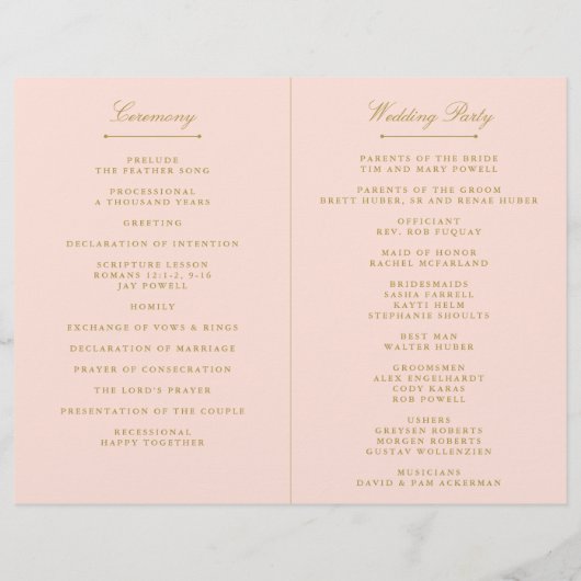 Chic Blush Pink & Gold Wedding Program Sjabloon (Achterkant)