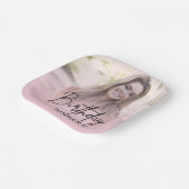 Chic Blush Pink Gradient Photo Birthday Dinner Papieren Bordje (Gebogen)