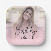 Chic Blush Pink Gradient Photo Birthday Dinner Papieren Bordje (Voorkant)