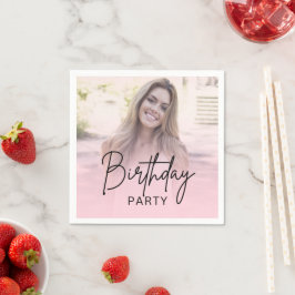 Chic Blush Pink Gradient Photo Birthday Servet