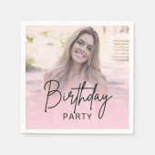 Chic Blush Pink Gradient Photo Birthday Servet (Voorkant)