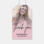 Chic Blush Pink Gradient Photo Birthday Thank you Cadeaulabel (Achterkant)