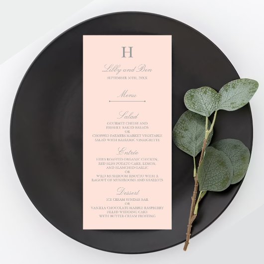 Chic Blush Pink & Gray Wedding Menu Sjabloon