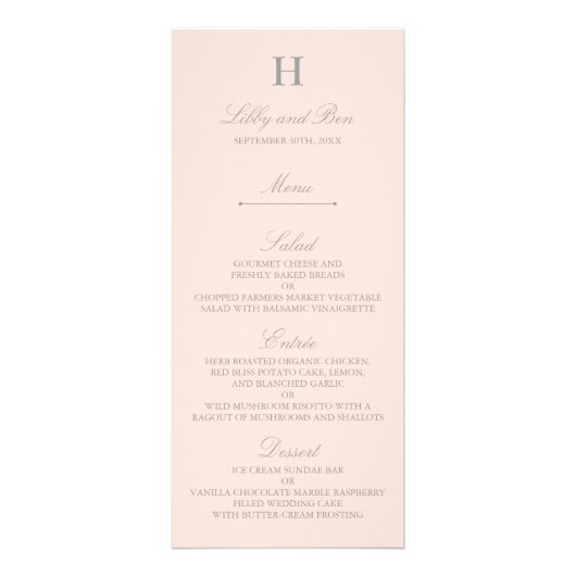 Chic Blush Pink & Gray Wedding Menu Sjabloon (Voorkant)