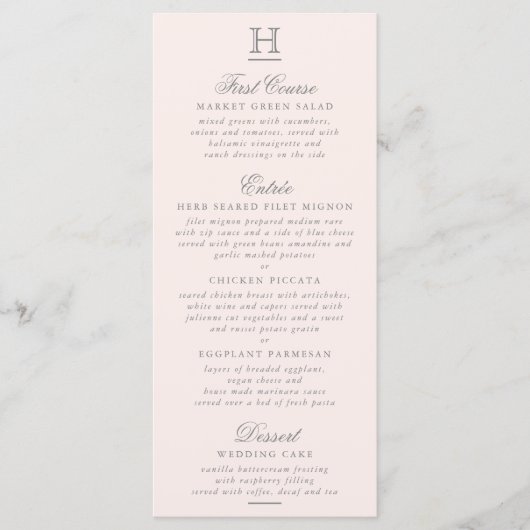 Chic Blush Pink & Gray Wedding Menu Sjabloon (Voorkant)