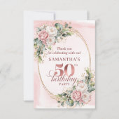 Chic Blush Pink Greenery 50th Birthday Thank You  Bedankkaart (Voorkant)