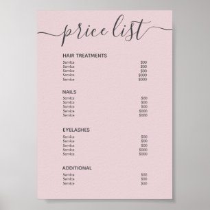 Chic Blush Pink Hair Salon Price List Service Menu Poster
