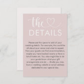 Chic Blush Pink Heart Weddenschap Details Informatiekaartje (Voorkant / Achterkant)