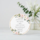 Chic Blush Pink Ivory Floral Gold Greenery Wedding Kaart (Staand voorkant)