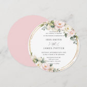 Chic Blush Pink Ivory Floral Gold Greenery Wedding Kaart (Voorkant / Achterkant)