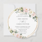 Chic Blush Pink Ivory Floral Gold Greenery Wedding Kaart (Voorkant)