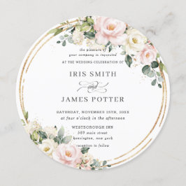 Chic Blush Pink Ivory Floral Gold Greenery Wedding Kaart