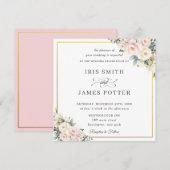 Chic Blush Pink Ivory Floral Gold Wedding Square Kaart (Voorkant / Achterkant)