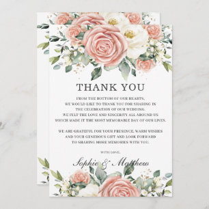 Chic Blush Pink Ivory Floral Wedding Bridal Bedankkaart