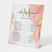 Chic Blush Pink Marble Gold Glitter Agate Monogram Reclamebord Met Voetstuk (Voorkant)