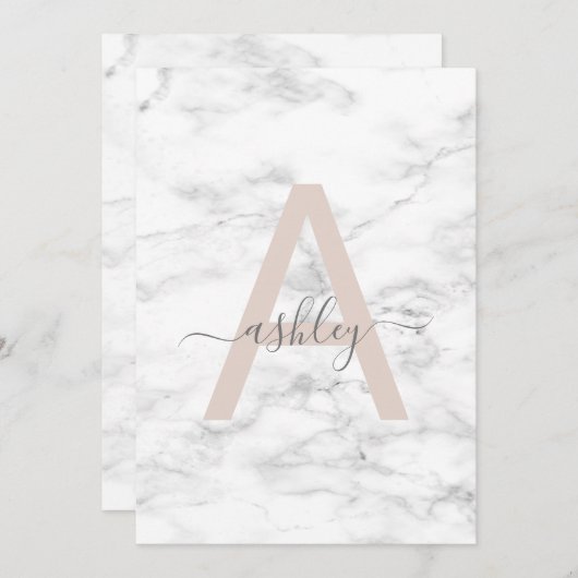 Chic Blush Pink Marble Monogram 30th Birthday Kaart (Voorkant / Achterkant)