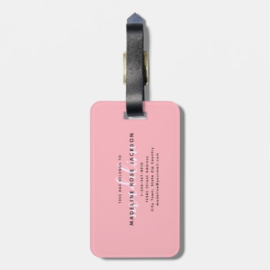 Chic Blush Pink met zwarte kalligrafie naam Bagagelabel (Achterkant verticaal)